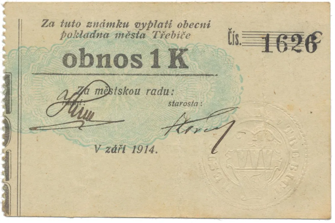 Třebíč - město, 1 K září 1914, silnější K, HH.223.5.10f1