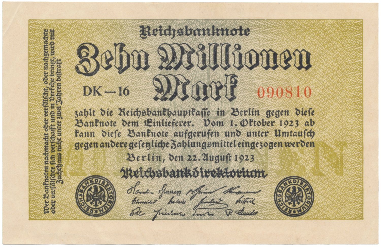 Německo, 10 Millionen Mark 1923, Ro.105a