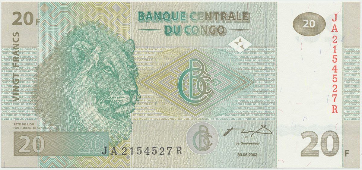 Kongo Dem. Republika, 20 Francs 2003, tisk HdM, P.94a