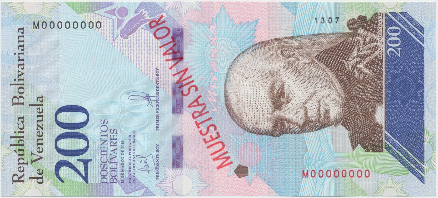 Venezuela, 200 Bolivares 2018, anulát - MUESTRA SIN VALOR, P.107as