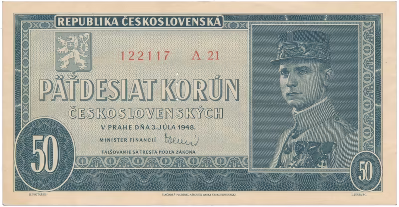 50 Koruna 1948, perforace 3 m.d., Hej.82bS1