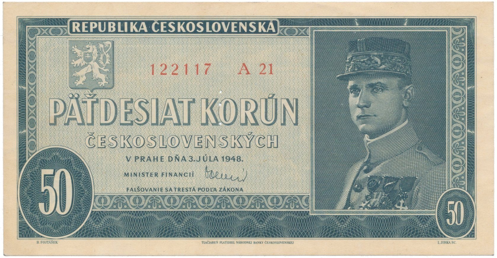 50 Koruna 1948, perforace 3 m.d., Hej.82bS1