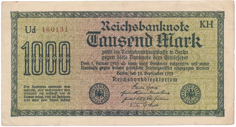 Německo, 1000 Mark 1922, vod. Mäander, hnědé 6-místné číslo, Ro.75i