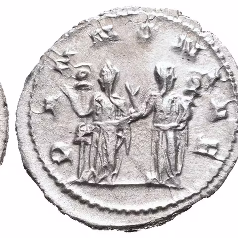 Antoninian, 249 - 251, Rv: PANNONIAE, dvě stojící Pannonie čelně vedle sebe,