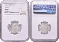 3 Krejcar 1670, Vídeň-Faber, Nech.1968, etue NGC, hodnocení MS 63, luxusní zachovalost — 2
