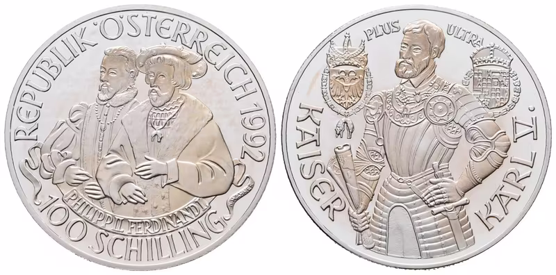Rakousko, 100 Schilling 1992 - Císař Karel V.