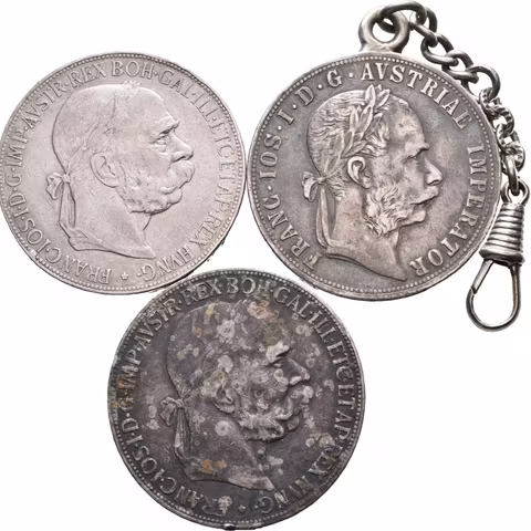 Soubor mincí 5 Koruna 1900 + 2 Zlatník 1878, závěs, oběhové zachovalosti,