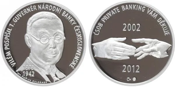 AR Medaile 2012 - 10. výročí ČSOB, Ag 0,999, 34 mm (16 g), etue, certifikát, PROOF