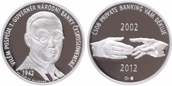 AR Medaile 2012 - 10. výročí ČSOB, Ag 0,999, 34 mm (16 g), etue, certifikát, PROOF
