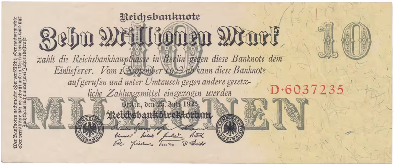 Německo, 10 Millionen Mark 1923, Ro.95
