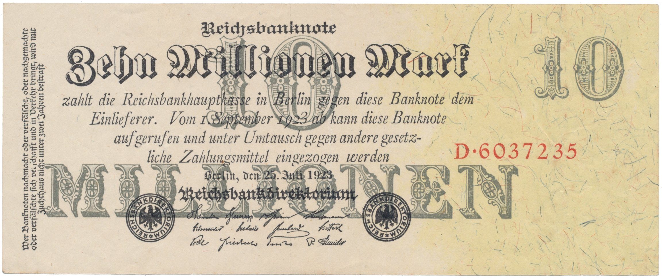 Německo, 10 Millionen Mark 1923, Ro.95