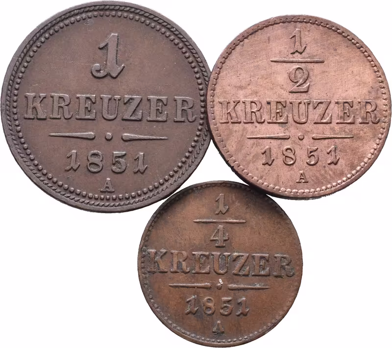 Lot 1/4, 1/2 a 1 Krejcar 1851 A