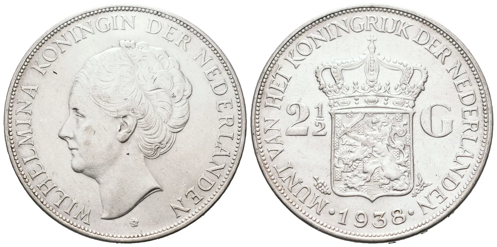 Nizozemí, 2,5 Gulden 1938 - Wilhelmina