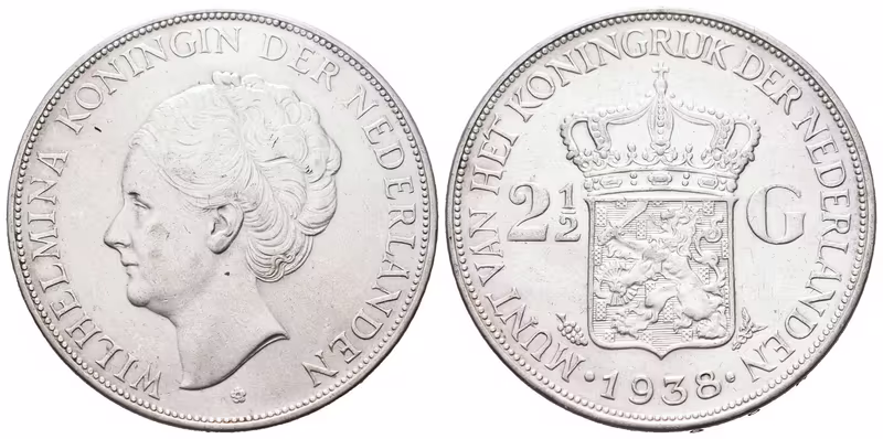 Nizozemí, 2,5 Gulden 1938 - Wilhelmina