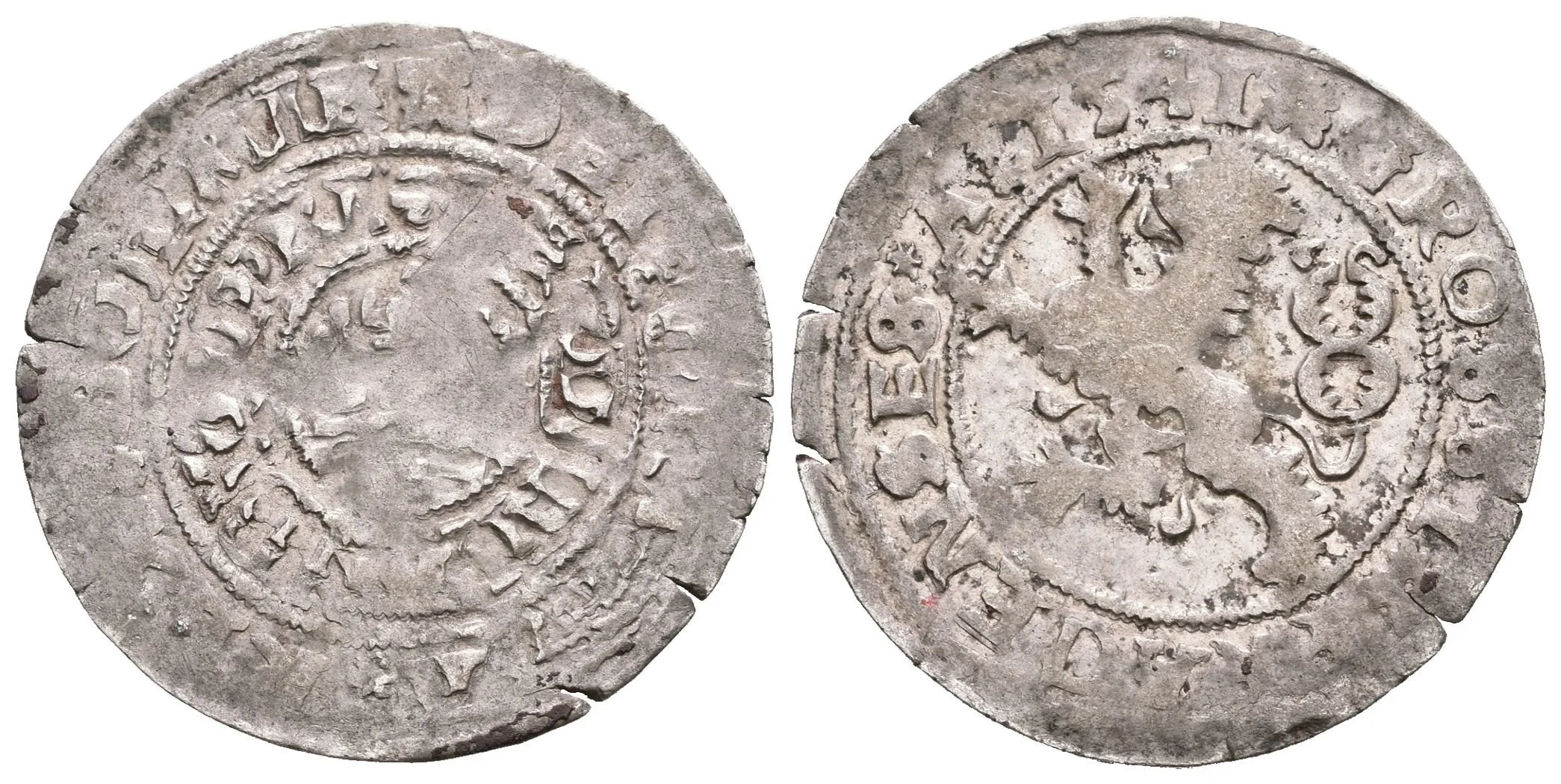 Pražský groš 1541, Kutná Hora, Chv.-, Hal.71, pěkný Rv., patina, Av. deformovaný — 1
