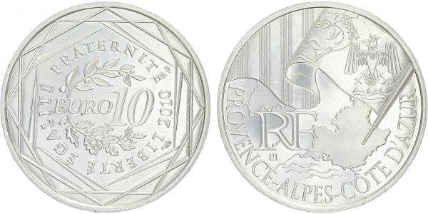 10 Euro 2010 - Provence - Alpes - Cote D'Azur - Ag 0,900, 29 mm (10 g)