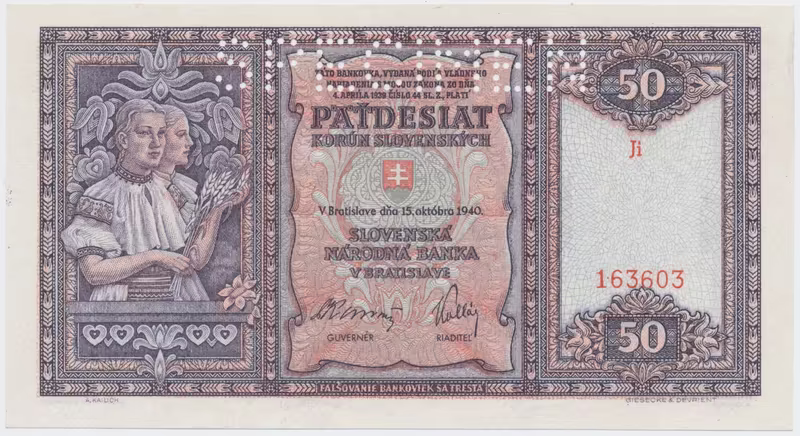 50 Koruna 1940, I. vydání, série Gl, Ji, Hej.50a.S1