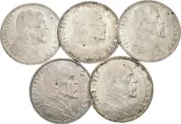 20 Koruna 1937 - Masaryk, pěkné zachovalosti, patina, oběh_5 ks — 2