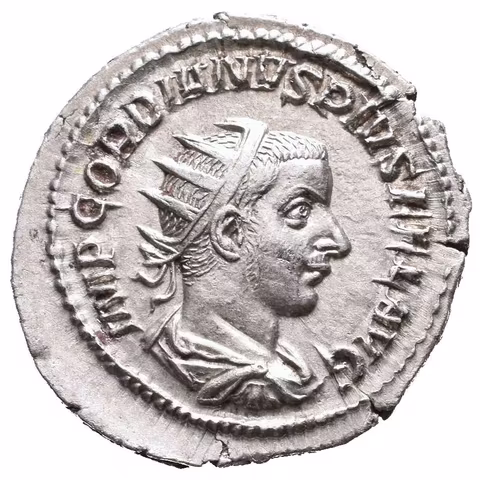 Antoninian, 241 - 243, Rv: LAETITIA AVG N, stojící Laetitia zleva drží věnec a kotvu,