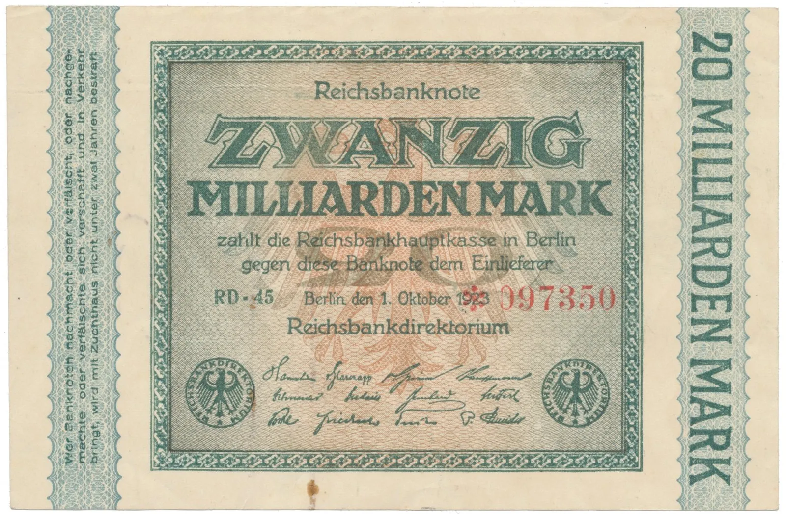 Německo, 20 Milliarden Mark 1923, Ro.115b