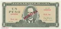 Kuba, 1 Peso 1986, tisk STC Praha, anulát - MUESTRA, bankovní vzor, P.102cs2