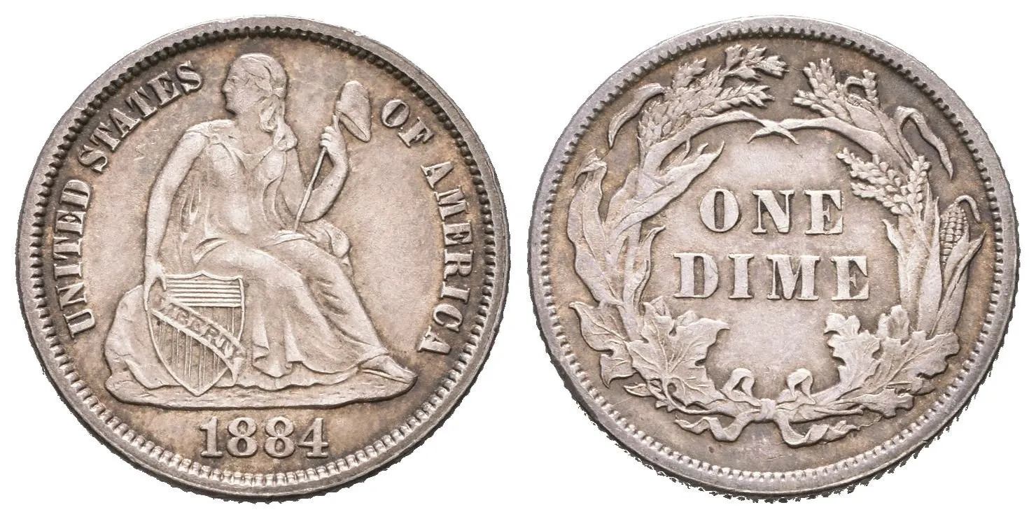 Dime 1884, KM.A92, krásná zachovalost, lesk, patina — 1