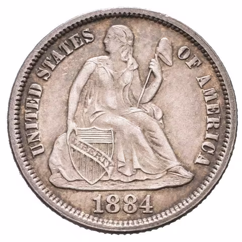 Dime 1884, KM.A92, krásná zachovalost, lesk, patina