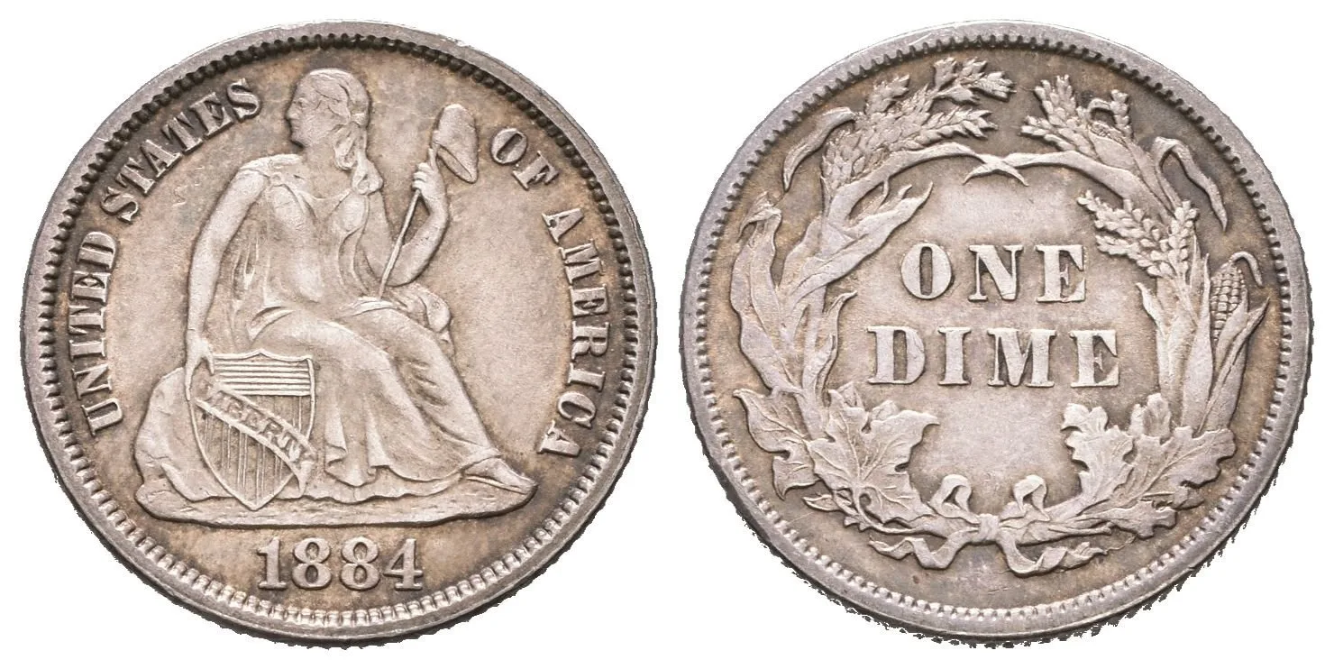 Dime 1884, KM.A92, krásná zachovalost, lesk, patina — 1