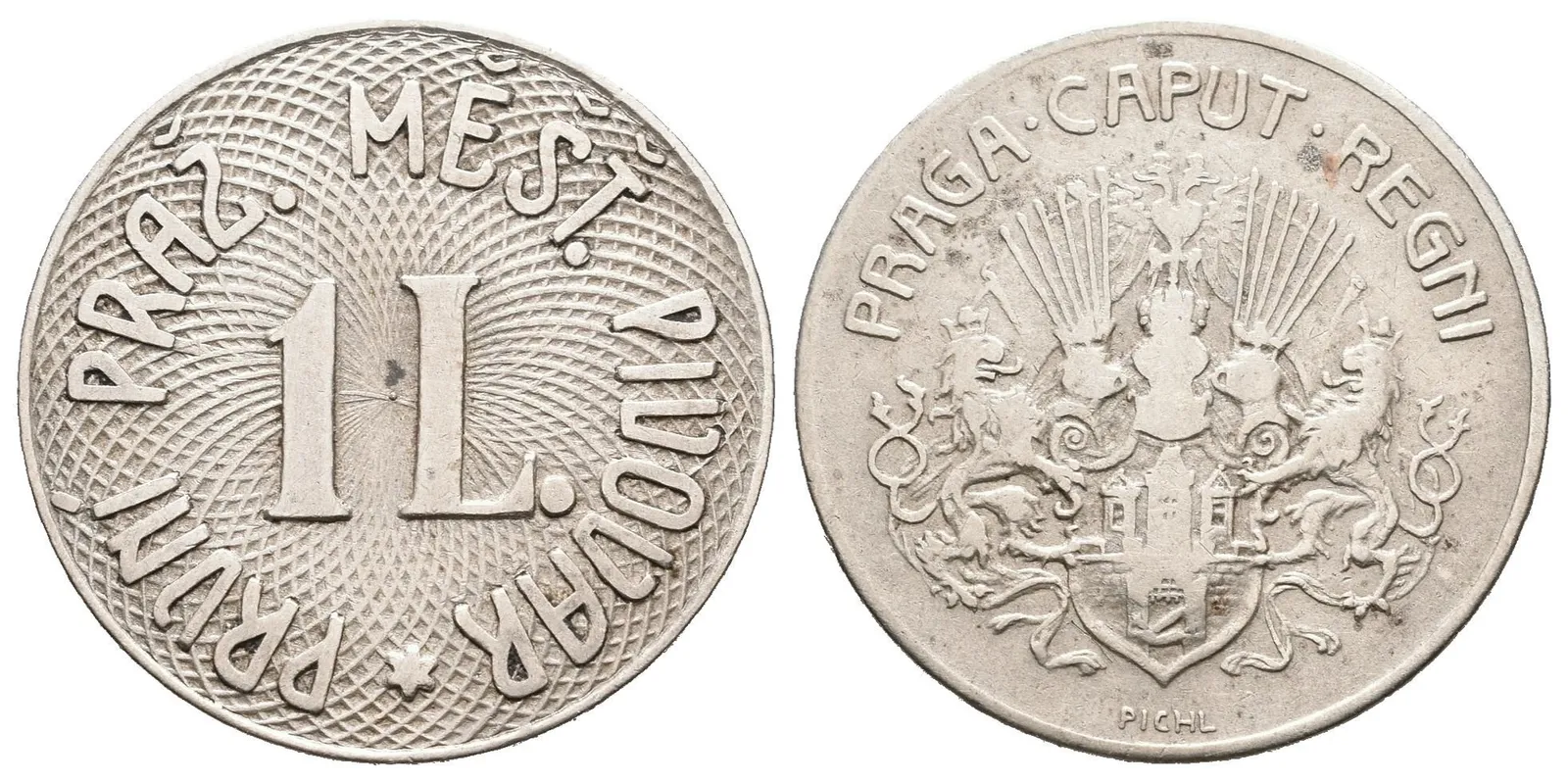 Praha - První měšťanský pivovar (Pichl), známka na 1 litr piva. Ni 24 mm — 1