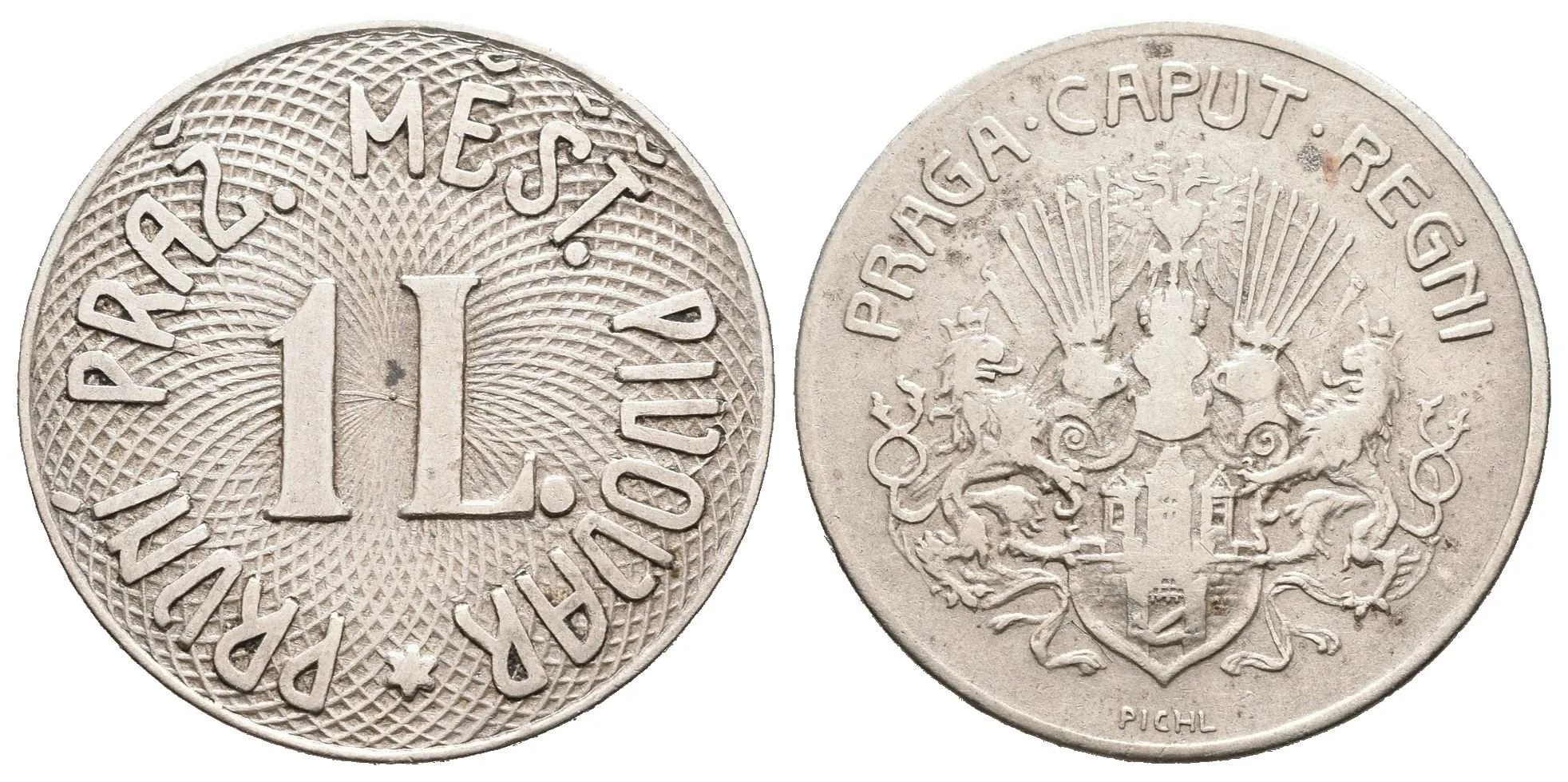 Praha - První měšťanský pivovar (Pichl), známka na 1 litr piva. Ni 24 mm — 1