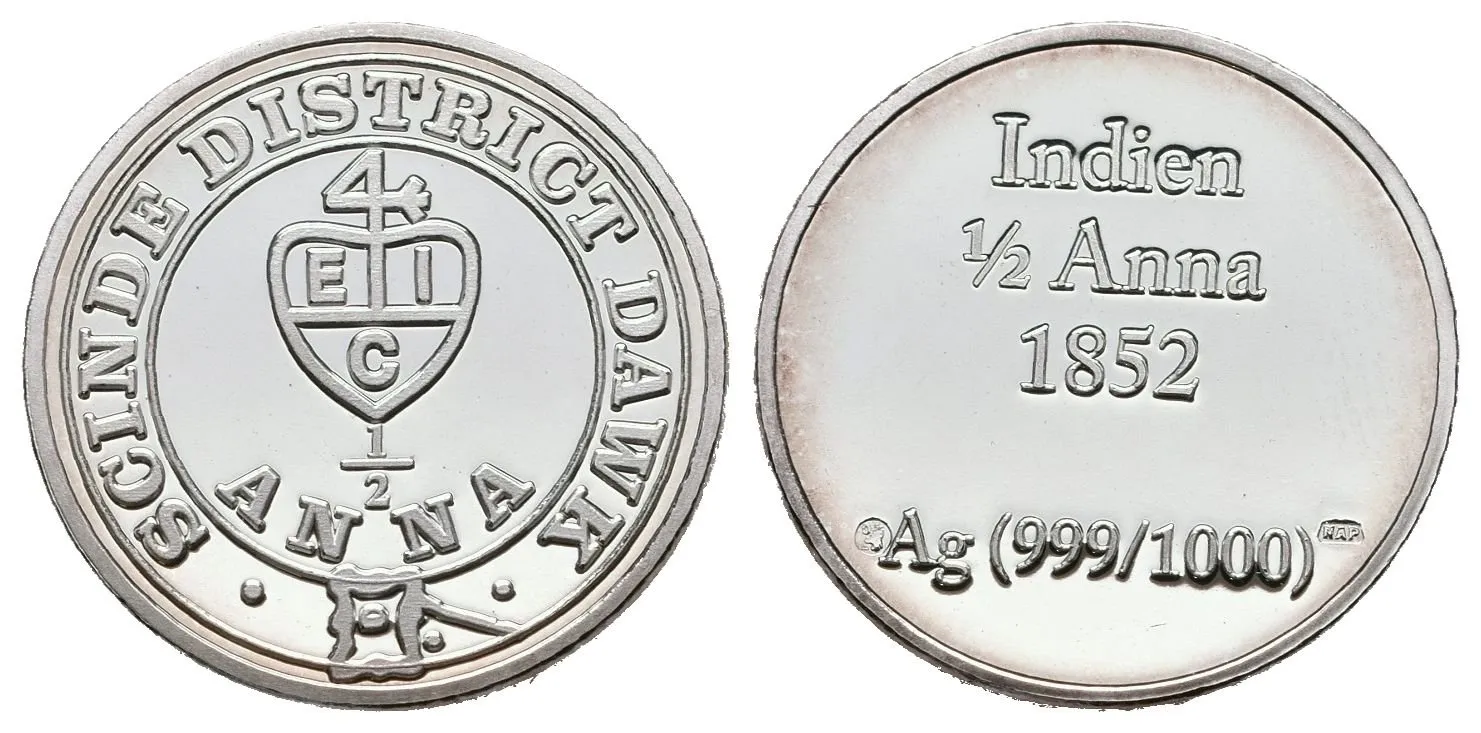 Stříbrná známka - Indie-Scinde District Dawk - 1852 - Ag 4 g - 999/1000