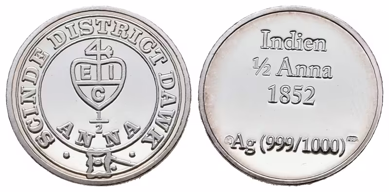 Stříbrná známka - Indie-Scinde District Dawk - 1852 - Ag 4 g - 999/1000