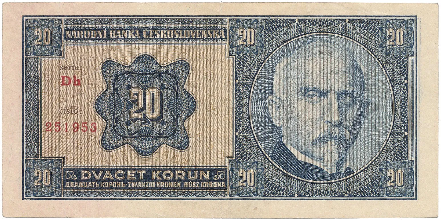 Československo, 20 Koruna 1926, tisk TB NBČS, Hej.21c2