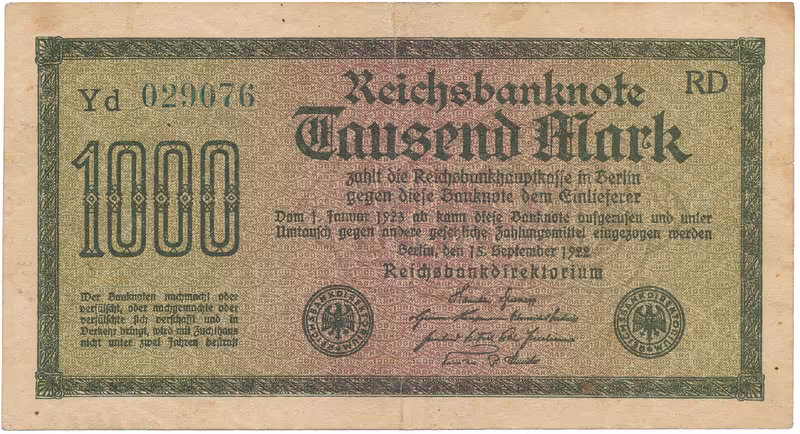Německo, 1000 Mark 1922, vod. Gitter, zelené 6-místné číslo, Ro.75m