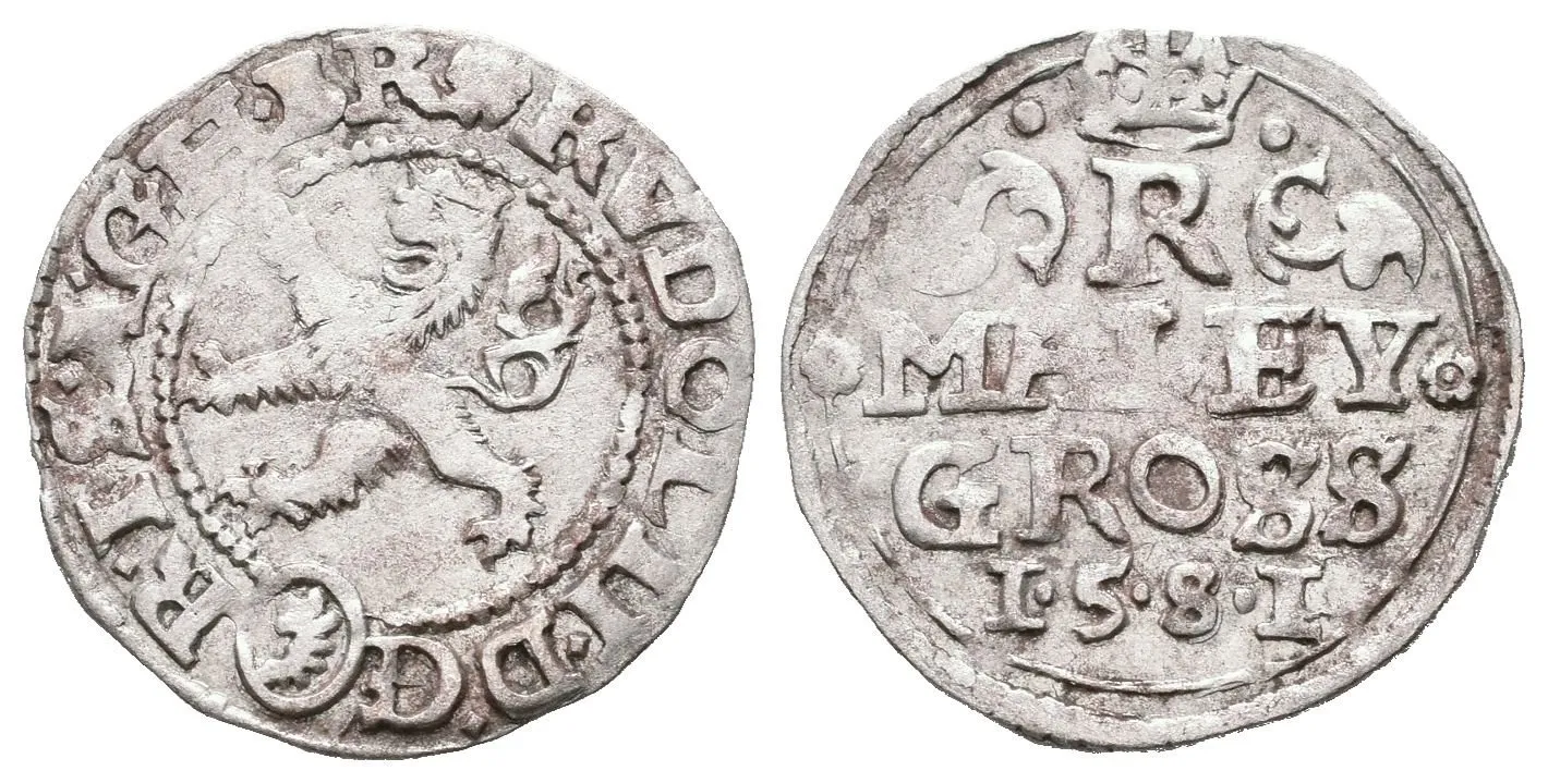 Malý groš 1581, Kutná Hora-Šatný, HN.2b (opis 7a), pěkná zachovalost, — 1
