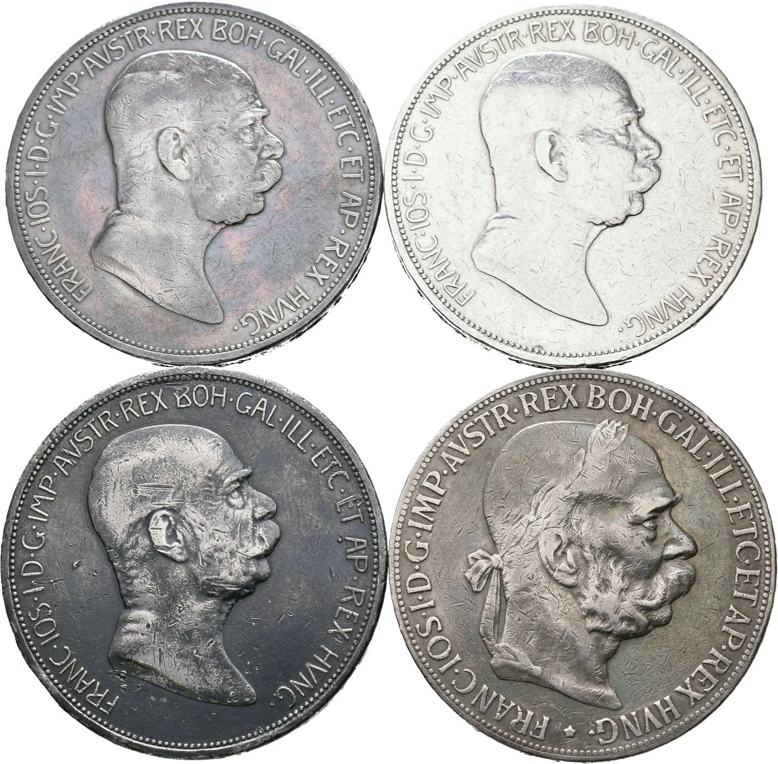 5 Koruna 1900, 5 Koruna 1908 - Jubilejní (3x), oběhové zachovalosti — 1