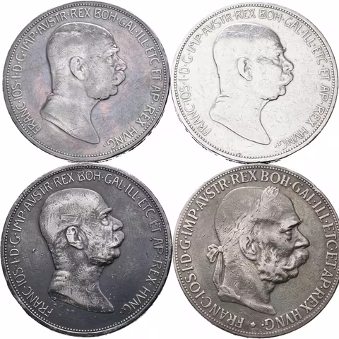 5 Koruna 1900, 5 Koruna 1908 - Jubilejní (3x), oběhové zachovalosti