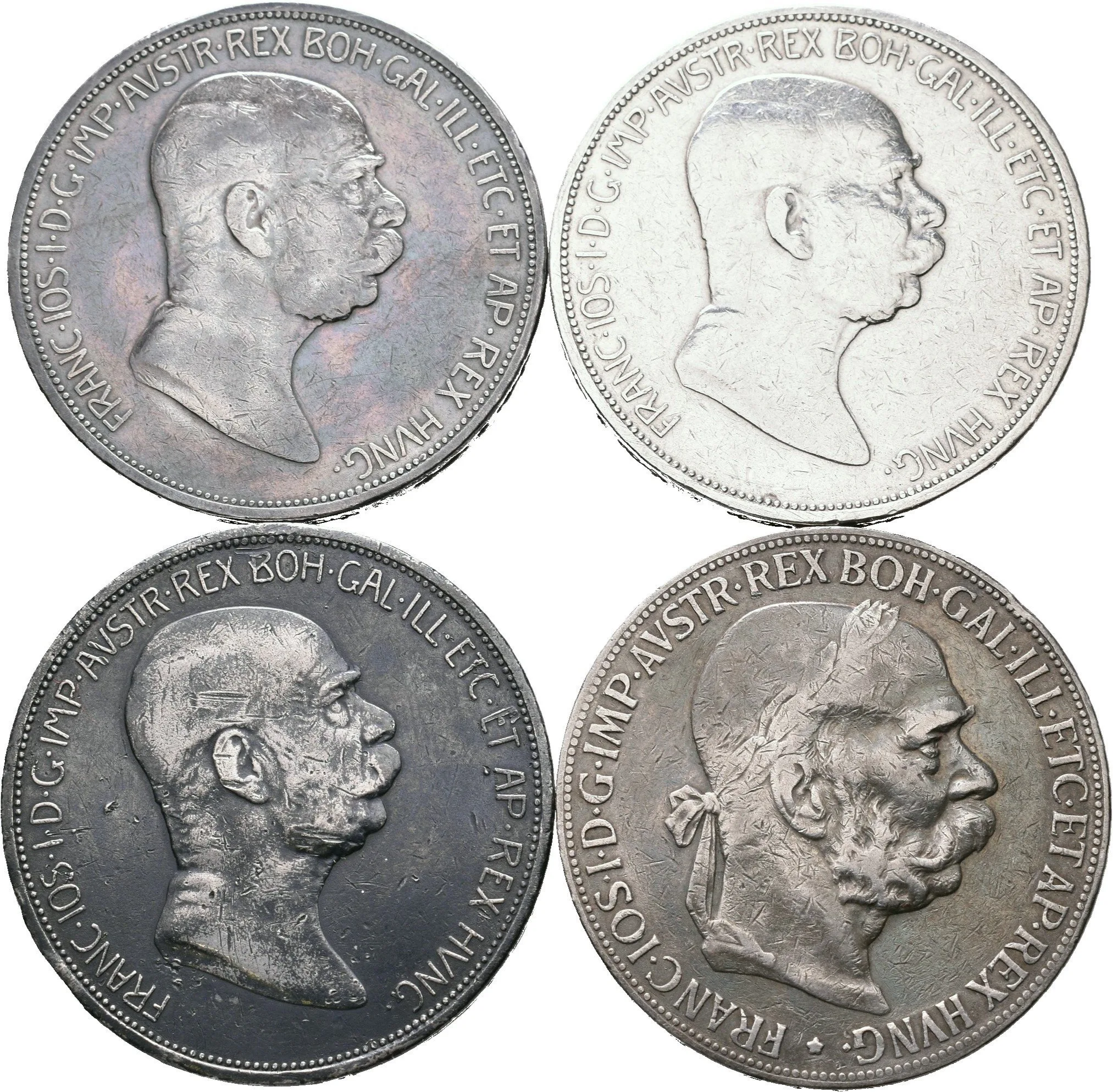 5 Koruna 1900, 5 Koruna 1908 - Jubilejní (3x), oběhové zachovalosti — 1