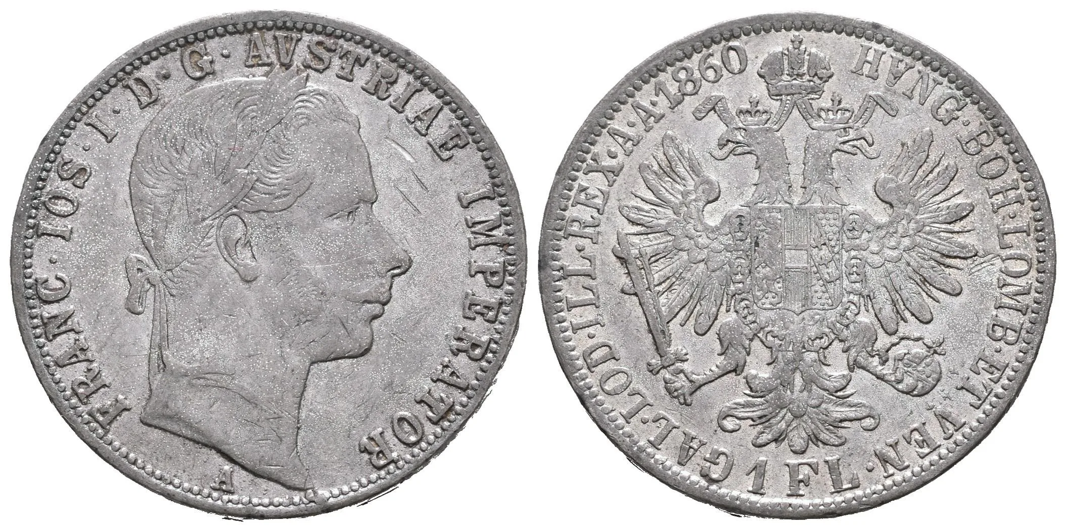Zlatník 1860 A, dobové falsum ke škodě oběhu, slitina Ms 29 mm (9,66 g), — 1