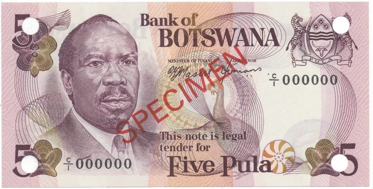 Botswana, 5 Pula (1976), anulát - SPECIMEN, P.3s