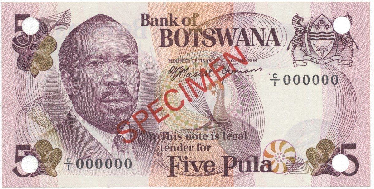 Botswana, 5 Pula (1976), anulát - SPECIMEN, P.3s