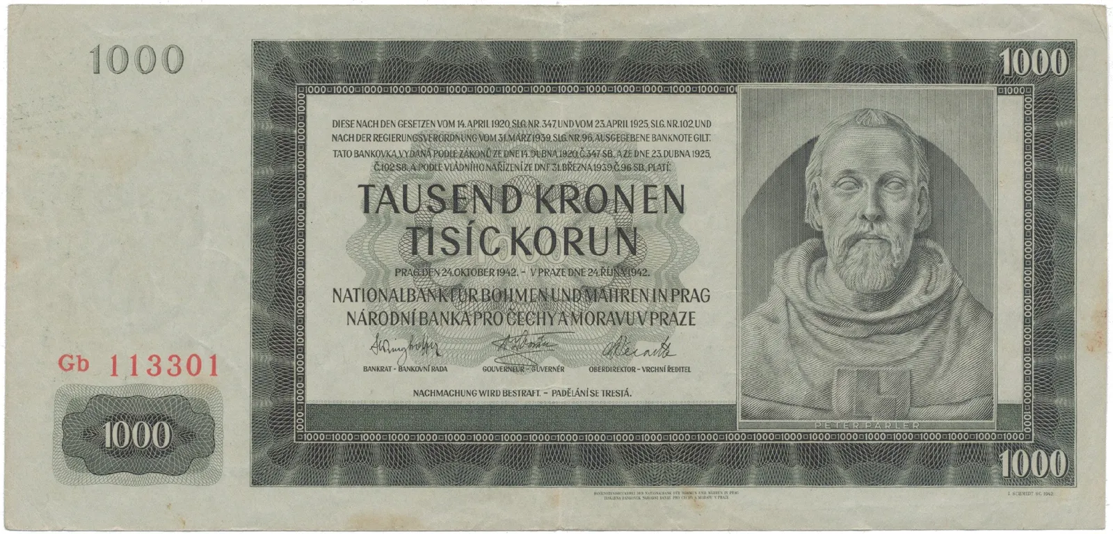 1000 Koruna 1942, II. vydání, série Gb, Hej.39a