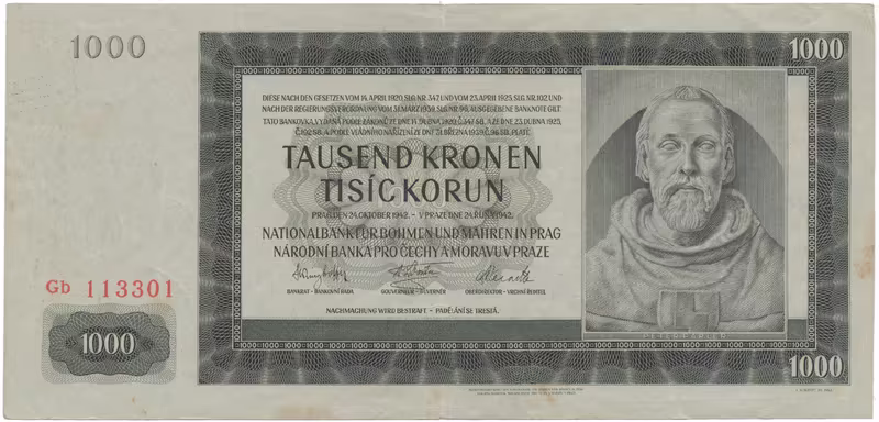 1000 Koruna 1942, II. vydání, série Gb, Hej.39a