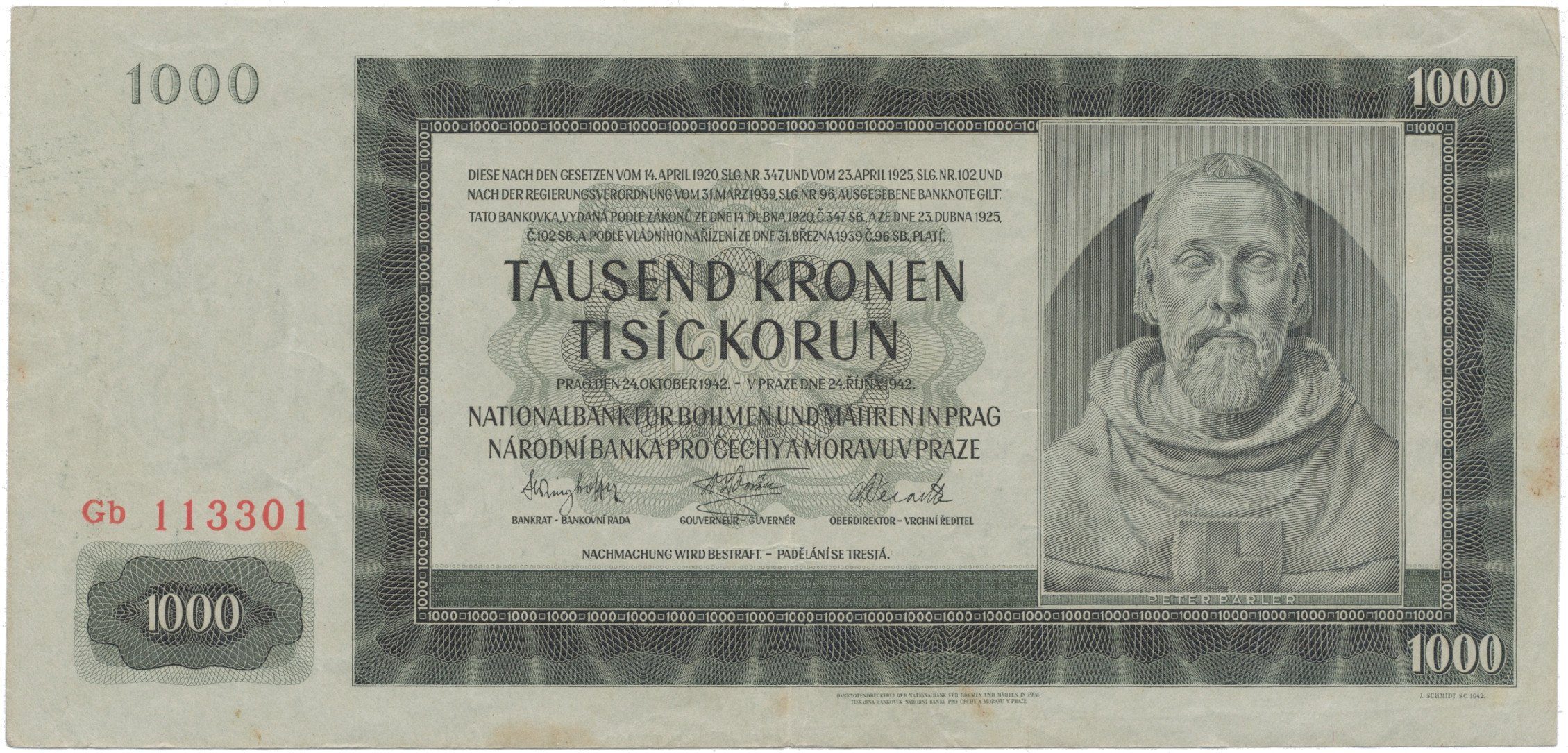 1000 Koruna 1942, II. vydání, série Gb, Hej.39a