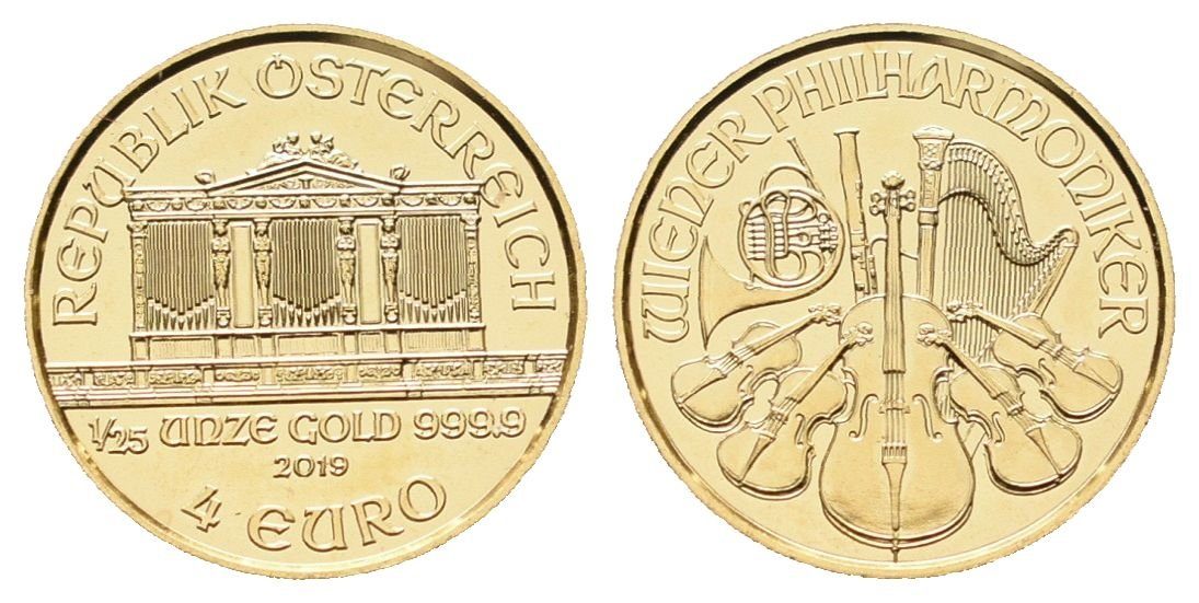 Rakousko, 4 Euro 2019 - Vídeňská filharmonie, Au 0,9999 (1,24 g), 1/25 OZ
