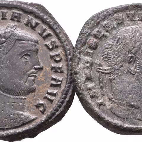 Follis, Siscia, 296, Rv: GENIO POPVLI ROMANI, stojící Genius zleva drží pateru