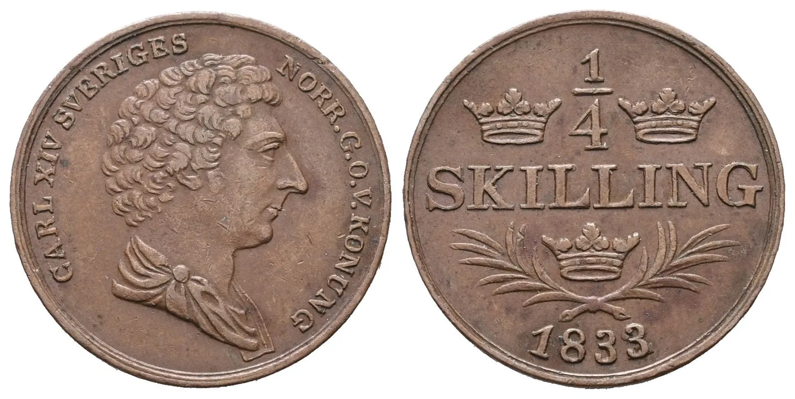 Švédsko, 1/4 Šilink 1833