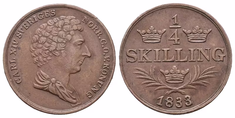 Švédsko, 1/4 Šilink 1833