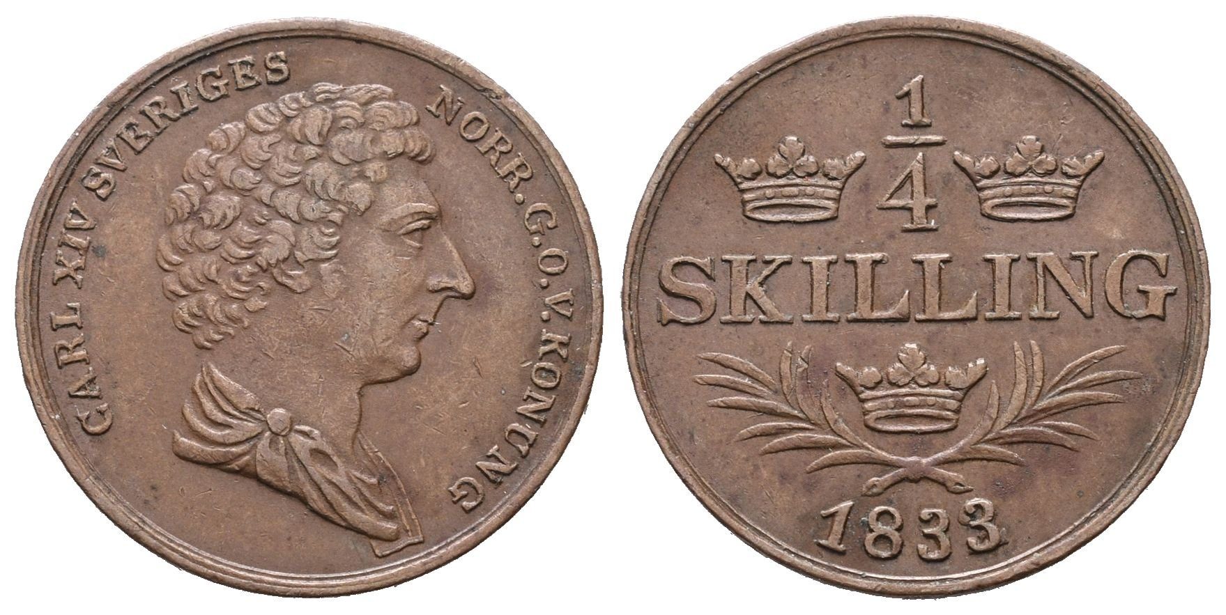 Švédsko, 1/4 Šilink 1833