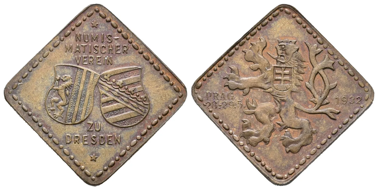 AE Medaile 1932 - Numismatický spolek Drážďany, návštěva v Praze. — 1